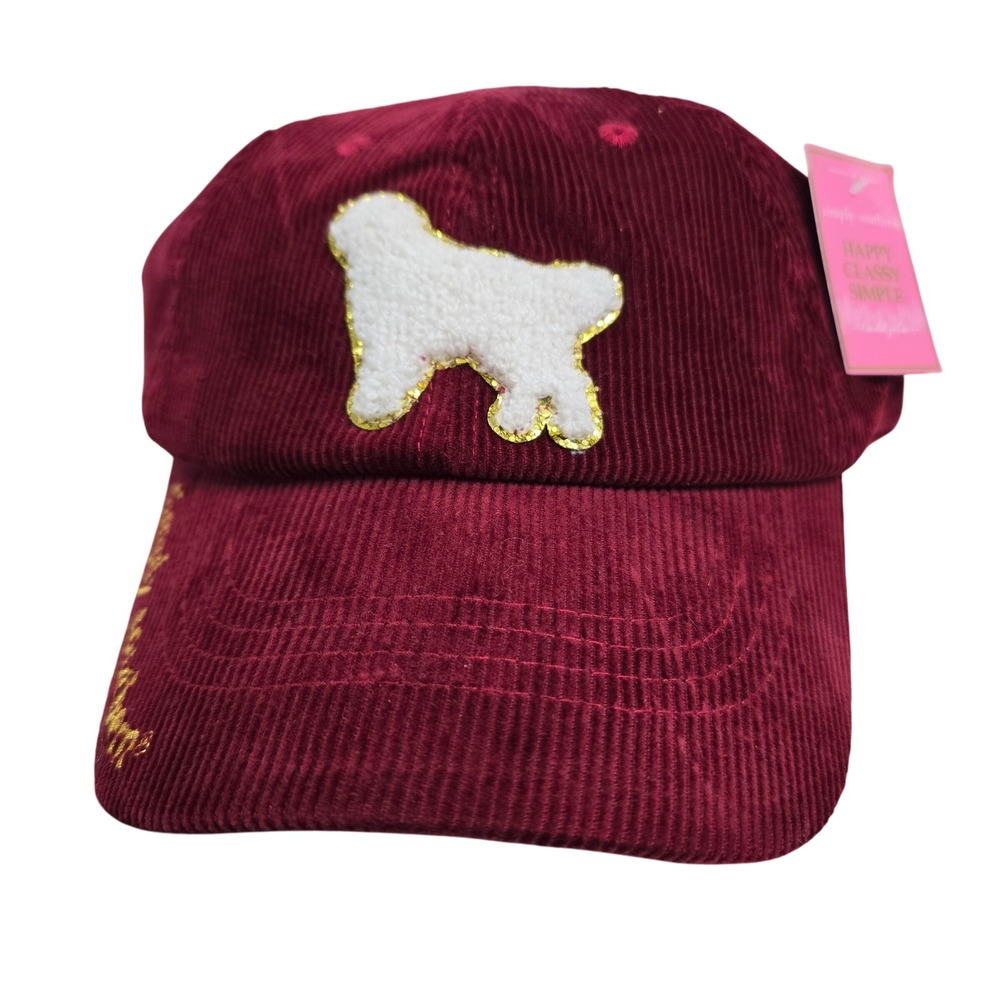 Simply Southern Burgundy Corduroy Dog Embroidered Baseball Cap Simple One Size